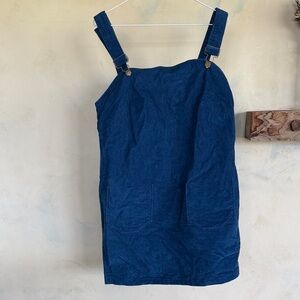 RevivALL Blue Pinafore Apron Dress with Front Pockets in corduroy